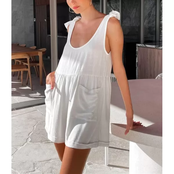 chouyatou Womens Wide leg Romper Shorts Sexy Tie Knot Strap Sleeveless Boho Jumpsuit Overall PantsWhite