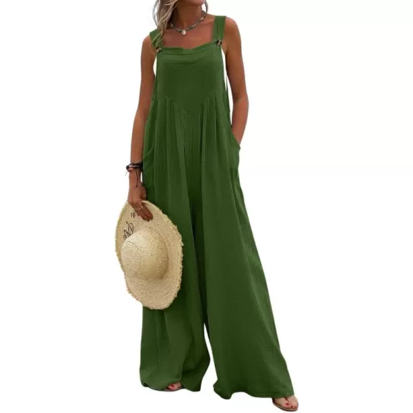chouyatou Womens Casual Adjustable Strap Wide Leg Bib Overalls Jumpsuit with PocketsArmy Green