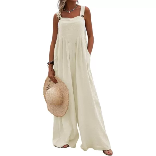 chouyatou Womens Casual Adjustable Strap Wide Leg Bib Overalls Jumpsuit with PocketsBeige