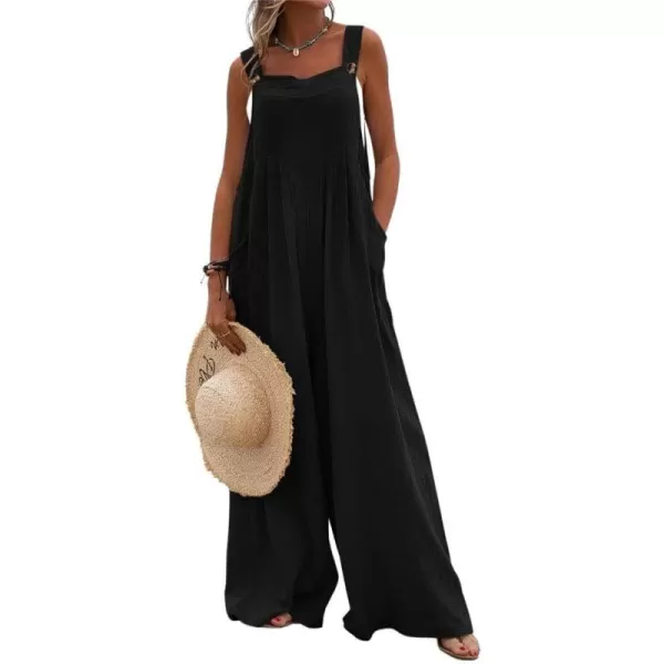 chouyatou Womens Casual Adjustable Strap Wide Leg Bib Overalls Jumpsuit with PocketsBlack
