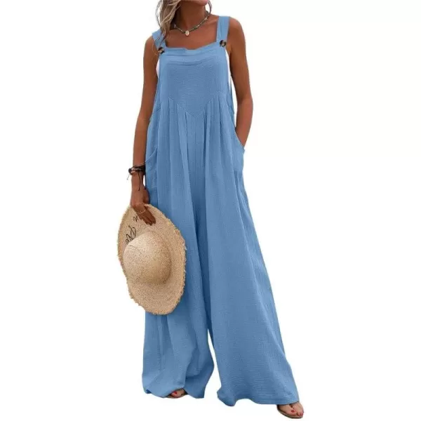 chouyatou Womens Casual Adjustable Strap Wide Leg Bib Overalls Jumpsuit with PocketsBlue