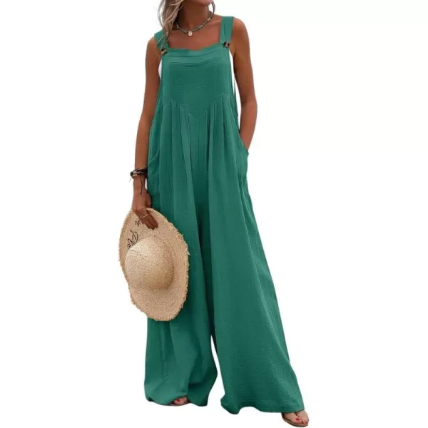 chouyatou Womens Casual Adjustable Strap Wide Leg Bib Overalls Jumpsuit with PocketsCyan