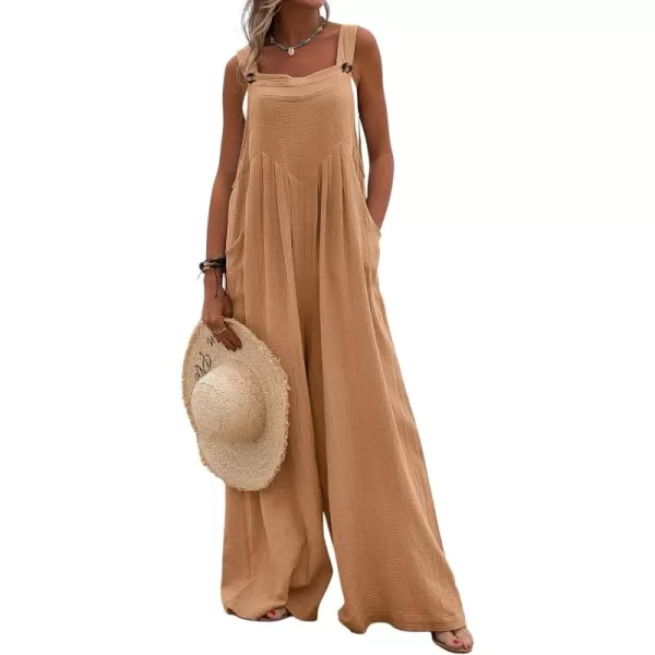 chouyatou Womens Casual Adjustable Strap Wide Leg Bib Overalls Jumpsuit with PocketsDark Orange