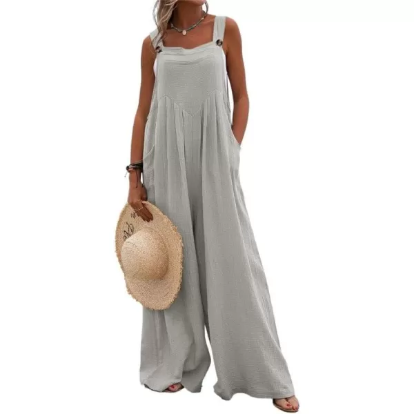 chouyatou Womens Casual Adjustable Strap Wide Leg Bib Overalls Jumpsuit with PocketsGrey