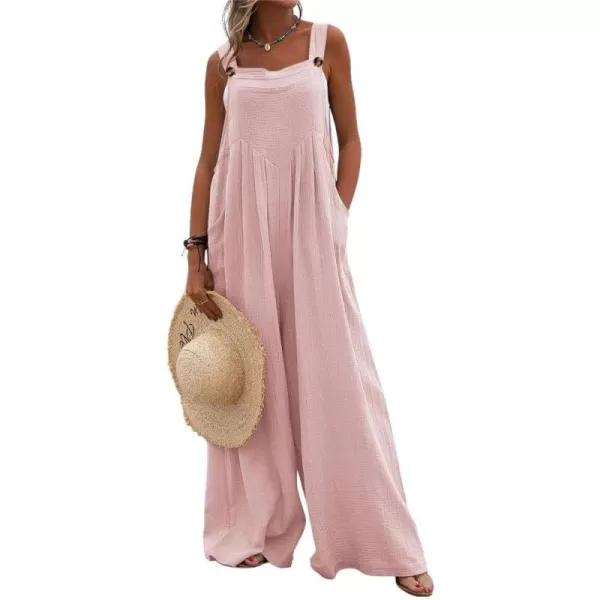 chouyatou Womens Casual Adjustable Strap Wide Leg Bib Overalls Jumpsuit with PocketsPink