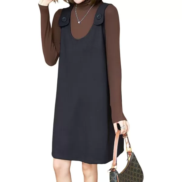 chouyatou Womens Cute Wool Blend Tunic Tank Dress Casual Suspender Strap Wool Jumper Overall Short DressBlack