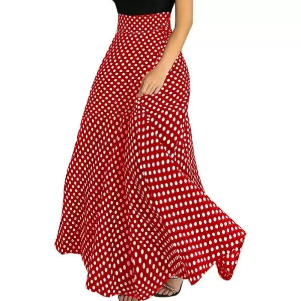 chouyatou Womens Elegant High Waisted Polka Dot A Line Pleated Swing Bohemian Maxi SkirtRed
