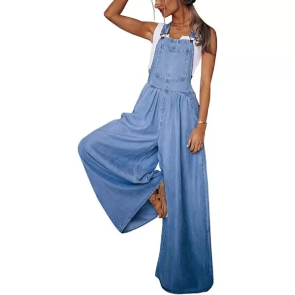 chouyatou Womens Loose Adjustable Strap Wide Leg Denim Bib Overall Jeans PantsBlue