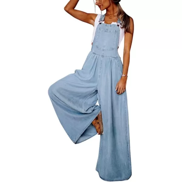 chouyatou Womens Loose Adjustable Strap Wide Leg Denim Bib Overall Jeans PantsLight Blue