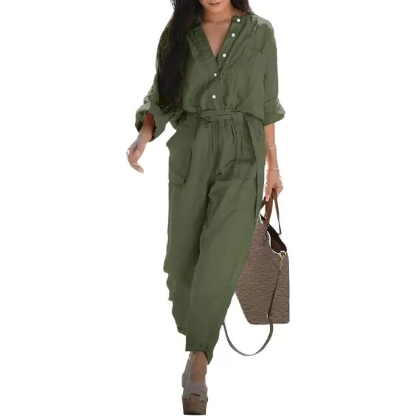 chouyatou Womens Spring Summer Long Sleeve Jumpsuits Casual Utility Jumpsuits Romper PantsArmy Green
