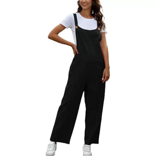 chouyatou Womens Spring Summer Wear Cute Lightweight Wide Leg Bib Overall PantsBlack