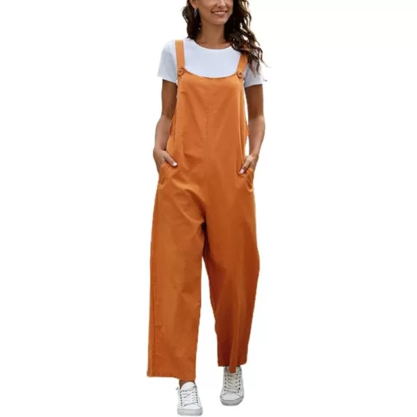 chouyatou Womens Spring Summer Wear Cute Lightweight Wide Leg Bib Overall PantsOrange
