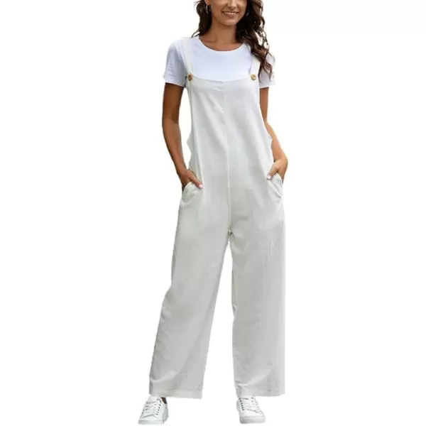 chouyatou Womens Spring Summer Wear Cute Lightweight Wide Leg Bib Overall PantsWhite