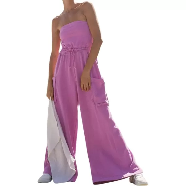 chouyatou Womens Summer Strapless Tube Jumpsuits Casual Baggy Wide Leg Overalls Romper PantsPink