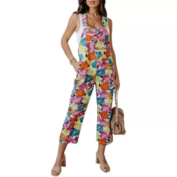 chouyatou Womens Vintage Floral Print Straight Legs Overalls Jumpsuit Romper PantsFloral