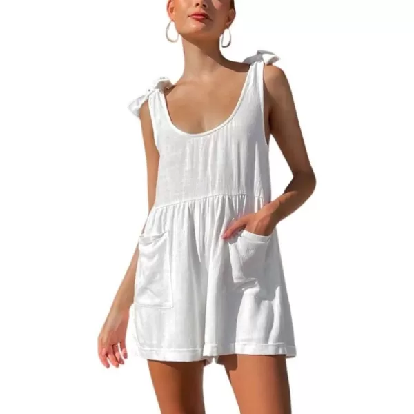chouyatou Womens Wide leg Romper Shorts Sexy Tie Knot Strap Sleeveless Boho Jumpsuit Overall PantsWhite
