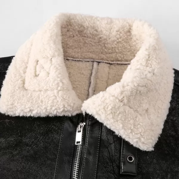 chouyatou Mens Casual Lapel Collar Full Zip Slim Thicked Sherpa Lined Warmth Faux Suede Leather Biker JacketBlack