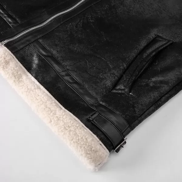 chouyatou Mens Casual Lapel Collar Full Zip Slim Thicked Sherpa Lined Warmth Faux Suede Leather Biker JacketBlack