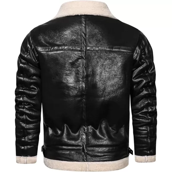 chouyatou Mens Casual Lapel Collar Full Zip Slim Thicked Sherpa Lined Warmth Faux Suede Leather Biker JacketBlack