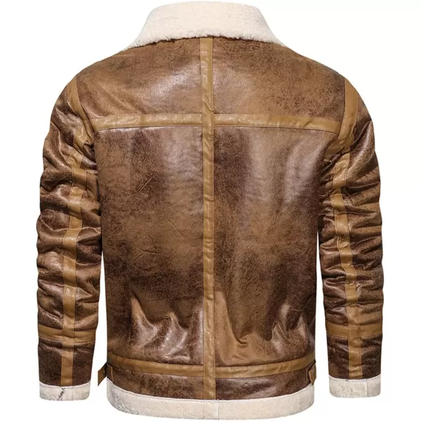 chouyatou Mens Casual Lapel Collar Full Zip Slim Thicked Sherpa Lined Warmth Faux Suede Leather Biker JacketBrown