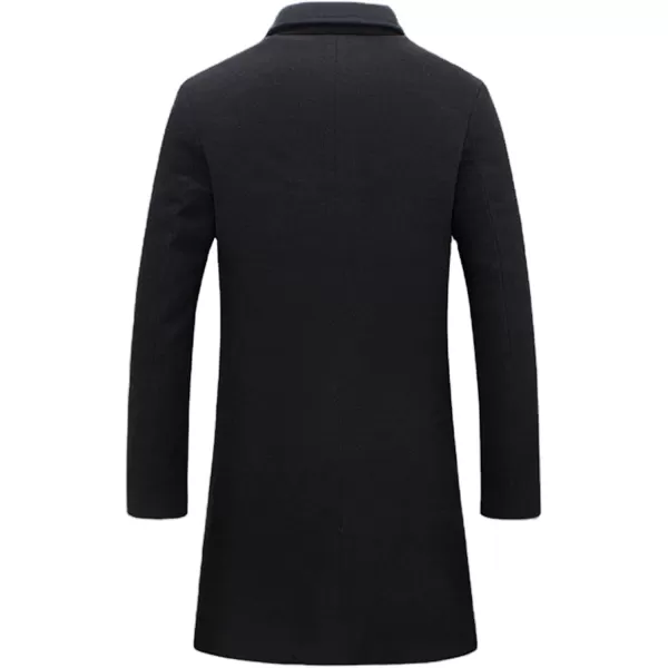 chouyatou Mens Classic Notched Collar Business Top Coat Slim Fit Wool MidLength Trench Pea CoatBlack