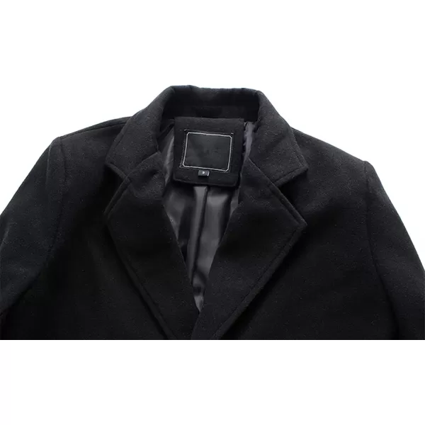 chouyatou Mens Classic Notched Collar Business Top Coat Slim Fit Wool MidLength Trench Pea CoatBlack