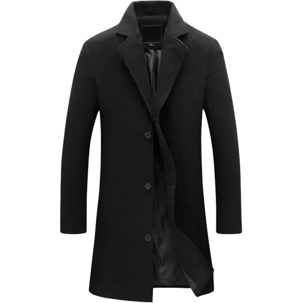 chouyatou Mens Classic Notched Collar Business Top Coat Slim Fit Wool MidLength Trench Pea CoatBlack