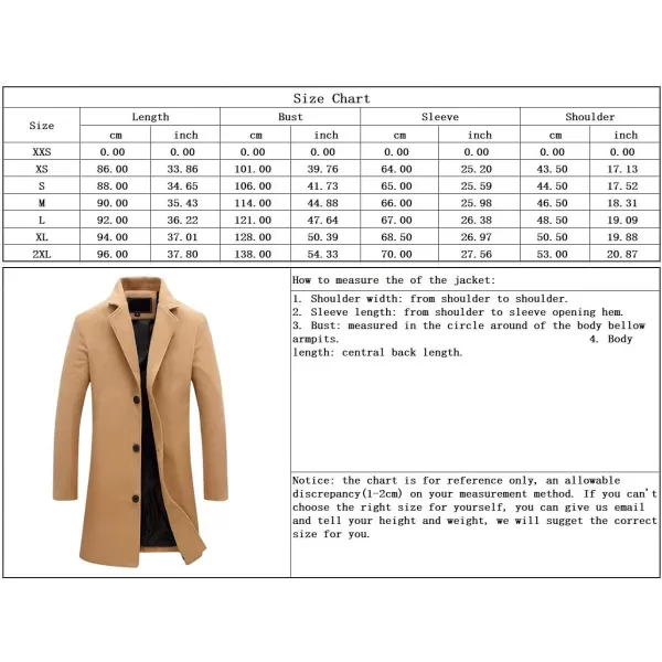 chouyatou Mens Classic Notched Collar Business Top Coat Slim Fit Wool MidLength Trench Pea CoatCamel