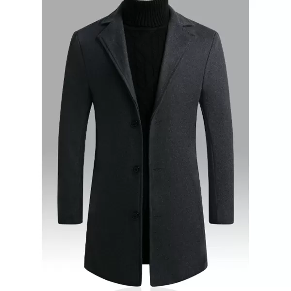 chouyatou Mens Classic Notched Collar Business Top Coat Slim Fit Wool MidLength Trench Pea CoatDark Grey