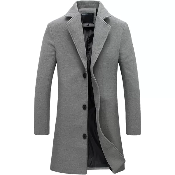 chouyatou Mens Classic Notched Collar Business Top Coat Slim Fit Wool MidLength Trench Pea CoatGrey