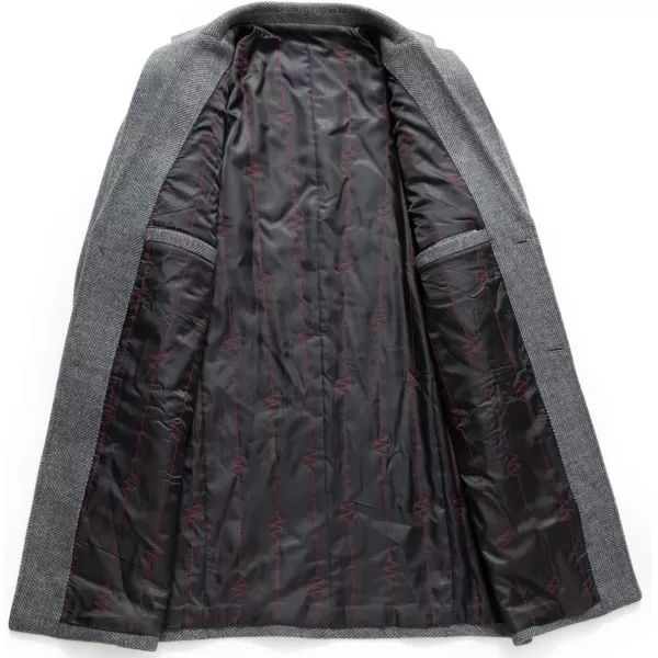 chouyatou Mens Classic Notched Collar Contrast Quilted Lined 2 Button Slim Wool Blend Trench CoatGrey