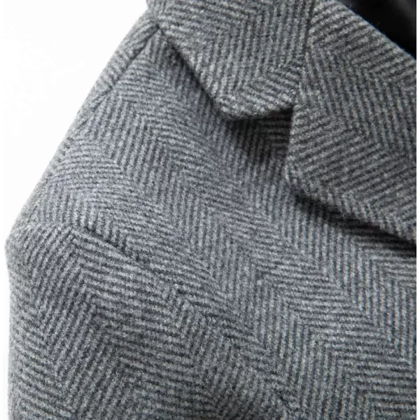 chouyatou Mens Classic Notched Collar Contrast Quilted Lined 2 Button Slim Wool Blend Trench CoatGrey