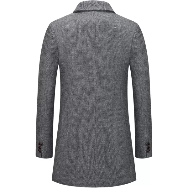 chouyatou Mens Classic Notched Collar Contrast Quilted Lined 2 Button Slim Wool Blend Trench CoatGrey