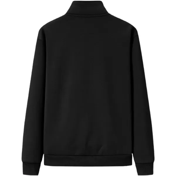 chouyatou Mens Fall Winter Stand Collar Zip Up Sherpa Lined Jersey Knit Sweatshirt JacketBlack