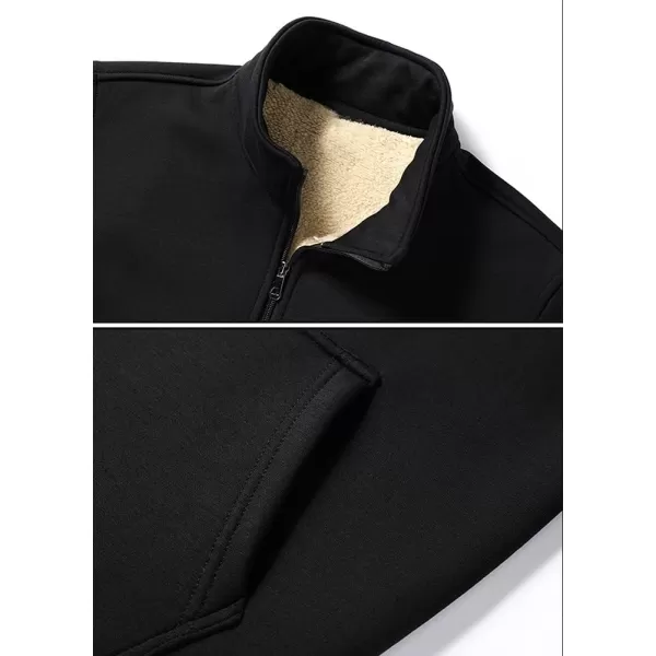 chouyatou Mens Fall Winter Stand Collar Zip Up Sherpa Lined Jersey Knit Sweatshirt JacketBlack