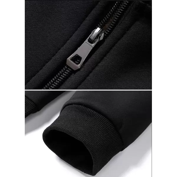chouyatou Mens Fall Winter Stand Collar Zip Up Sherpa Lined Jersey Knit Sweatshirt JacketBlack
