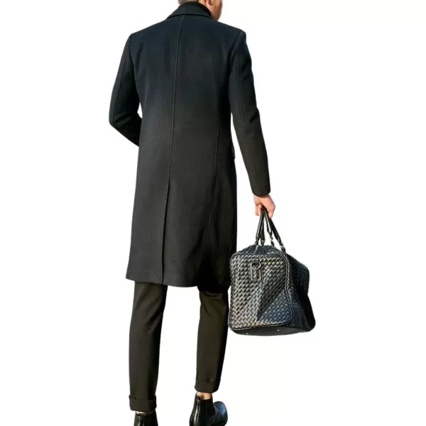 chouyatou Mens Notched Lapel Single Breasted Business Office Wool Trench Coat OvercoatBlack