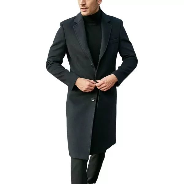 chouyatou Mens Notched Lapel Single Breasted Business Office Wool Trench Coat OvercoatBlack