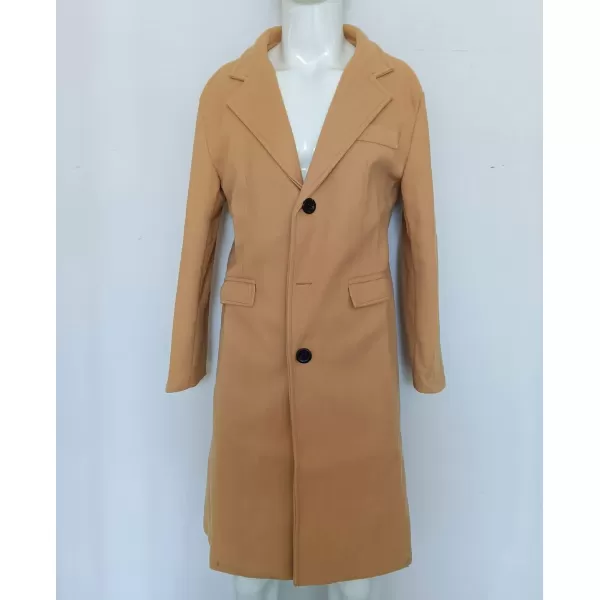 chouyatou Mens Notched Lapel Single Breasted Business Office Wool Trench Coat OvercoatCamel