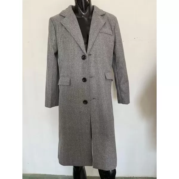 chouyatou Mens Notched Lapel Single Breasted Business Office Wool Trench Coat OvercoatGray