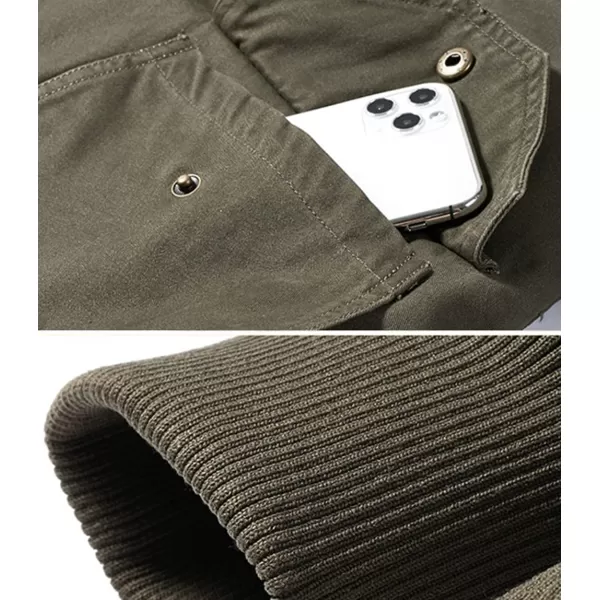 chouyatou Mens Retro Warm Long Sleeve Sherpa Lined Winter Aviator Bomber Jacket CoatArmy Green