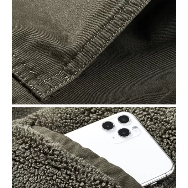 chouyatou Mens Retro Warm Long Sleeve Sherpa Lined Winter Aviator Bomber Jacket CoatArmy Green