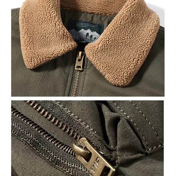 chouyatou Mens Retro Warm Long Sleeve Sherpa Lined Winter Aviator Bomber Jacket CoatArmy Green