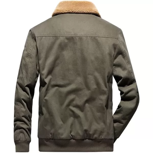 chouyatou Mens Retro Warm Long Sleeve Sherpa Lined Winter Aviator Bomber Jacket CoatArmy Green