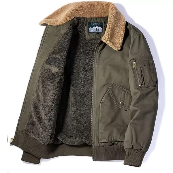 chouyatou Mens Retro Warm Long Sleeve Sherpa Lined Winter Aviator Bomber Jacket CoatArmy Green