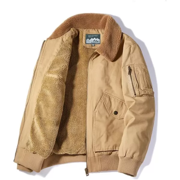 chouyatou Mens Retro Warm Long Sleeve Sherpa Lined Winter Aviator Bomber Jacket CoatKhaki