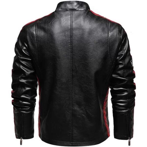 chouyatou Mens Thermal Fleece Lined Patchwork Moto Racer Faux Leather JacketBlack