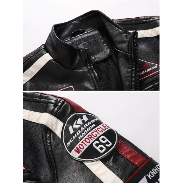 chouyatou Mens Thermal Fleece Lined Patchwork Moto Racer Faux Leather JacketBlack