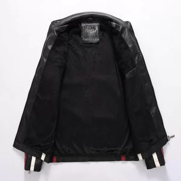 chouyatou Mens Thermal Fleece Lined Patchwork Moto Racer Faux Leather JacketBlack