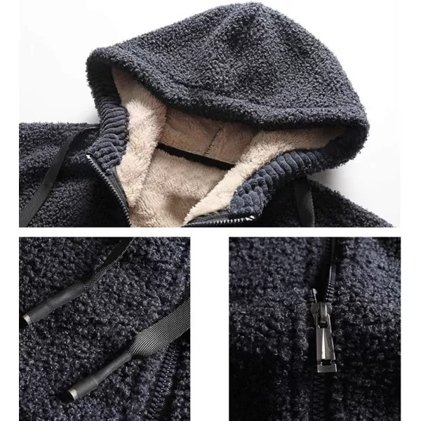 chouyatou Mens Thicken Sherpa Lined Zip Hooded Fuzzy Sweatshirt Jacket HoodieBluish Grey
